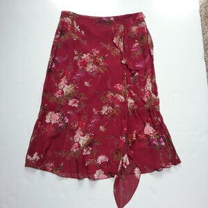 Newport News Easy Style Godet Floral Skirt, Burgundy